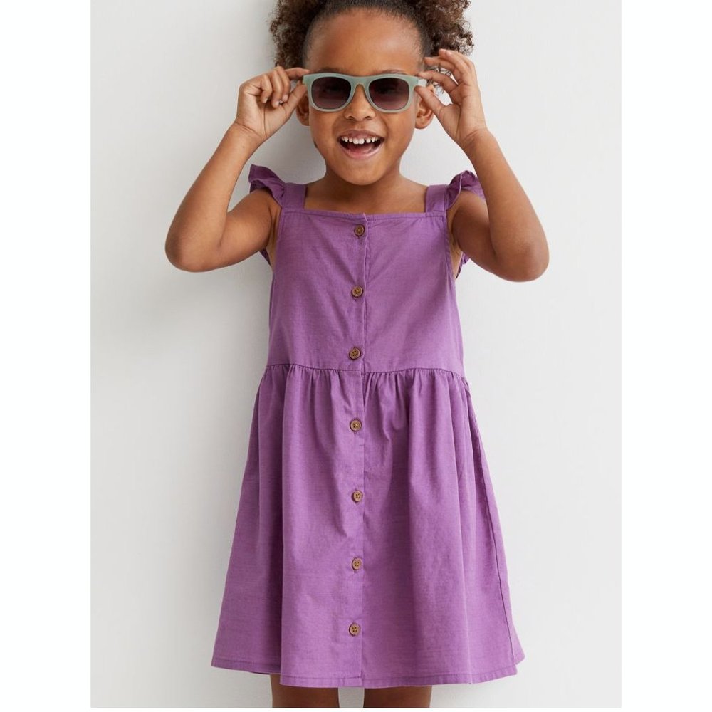 H&M Toddler Girls Poplin Cotton Sleeveless Ruffle Dress in Purple 4T